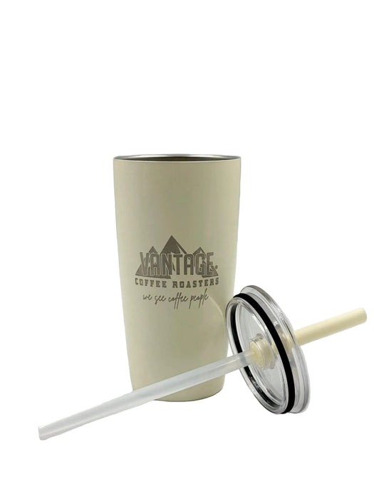 16oz Sandstone White VCR Tumbler w/Straw