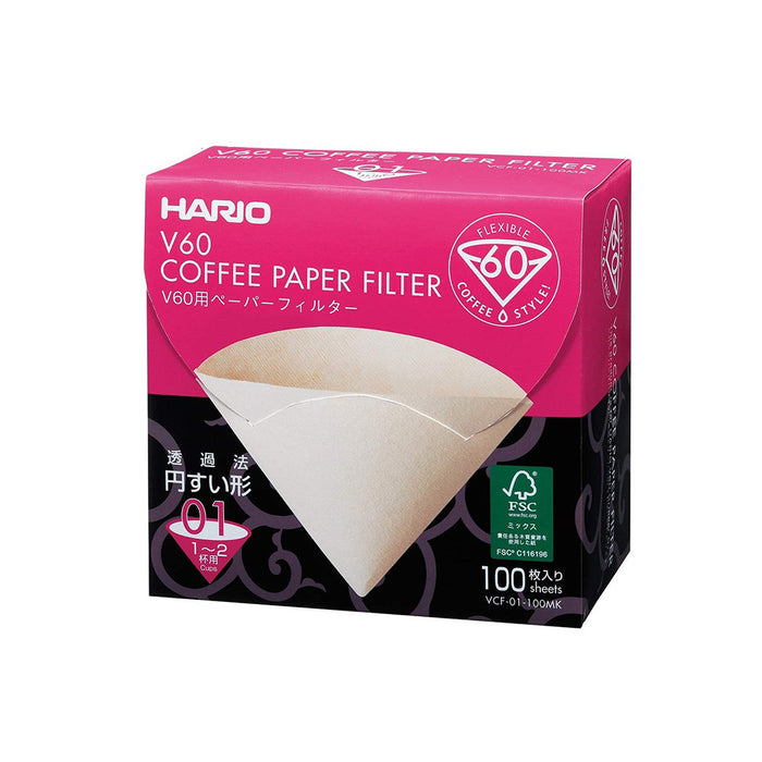 Hario V60 White Paper Filters-Size 01 (100 ct)